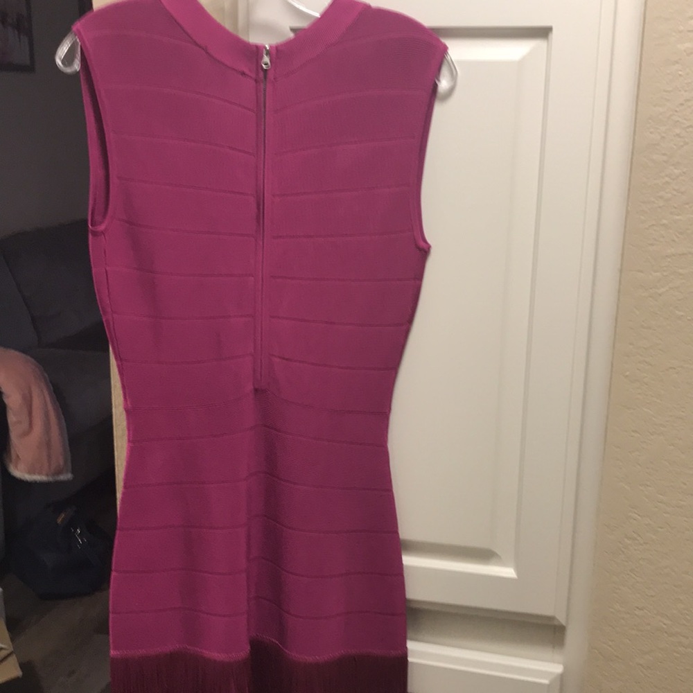 Venus fuchsia bodycon dress with fringe bottom - Picture 5 of 8